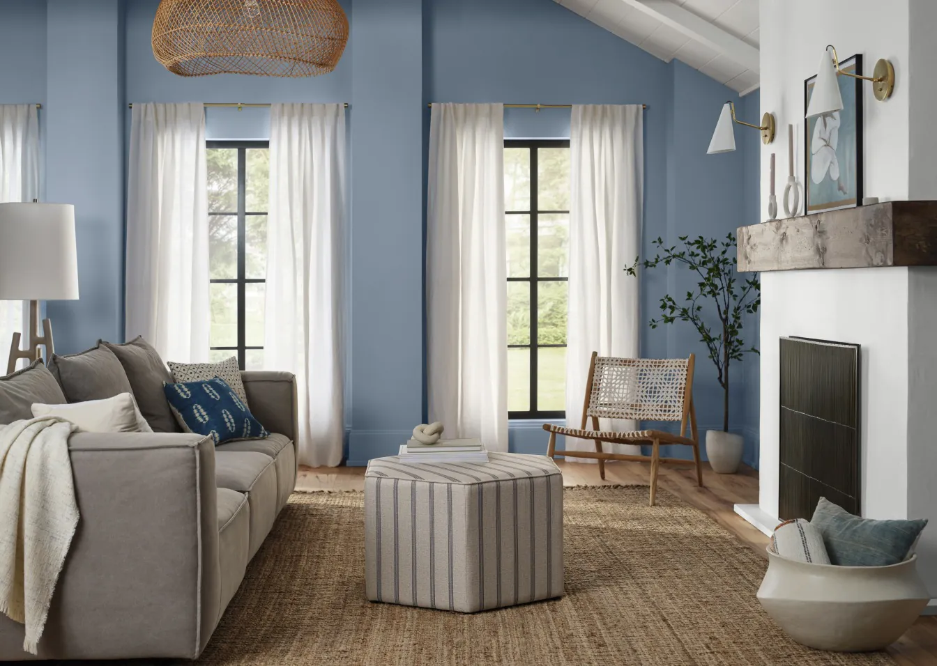 Interior living room painted in Sherwin-Williams Aleutian blue